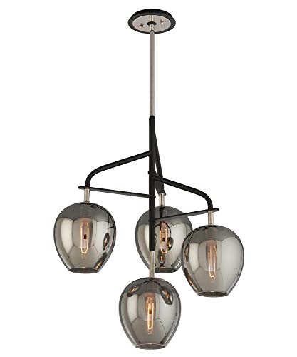 Troy Lighting F4295 Odyssey - Four Light Small Pendant, Carbide Black/Polished Nickel Finish with Plated Smoked Glass