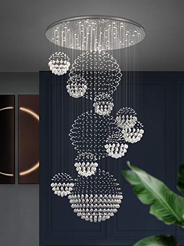 7PM Crystal Staircase Chandelier Modern Spiral Ceiling Light Contemporary Chrome Lighting Fixture for Foyer Entry