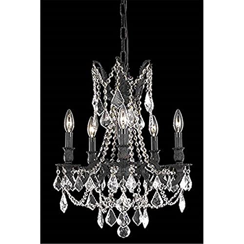 Elegant Lighting Rosalia Collection 5-Light Hanging Fixture with Royal Cut Crystals, Dark Bronze Finish
