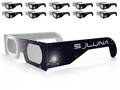 Soluna Solar Eclipse Glasses - CE and ISO Certified Safe Shades for Direct Sun Viewing, (10 Pack)
