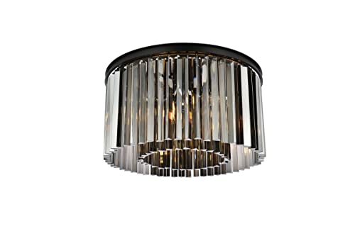 Elegant Lighting Sydney Collection 1208F26MB-SS/RC 8-Light Flush Mount with Royal Cut Silver Shade Crystals, Mocha Brown Finish