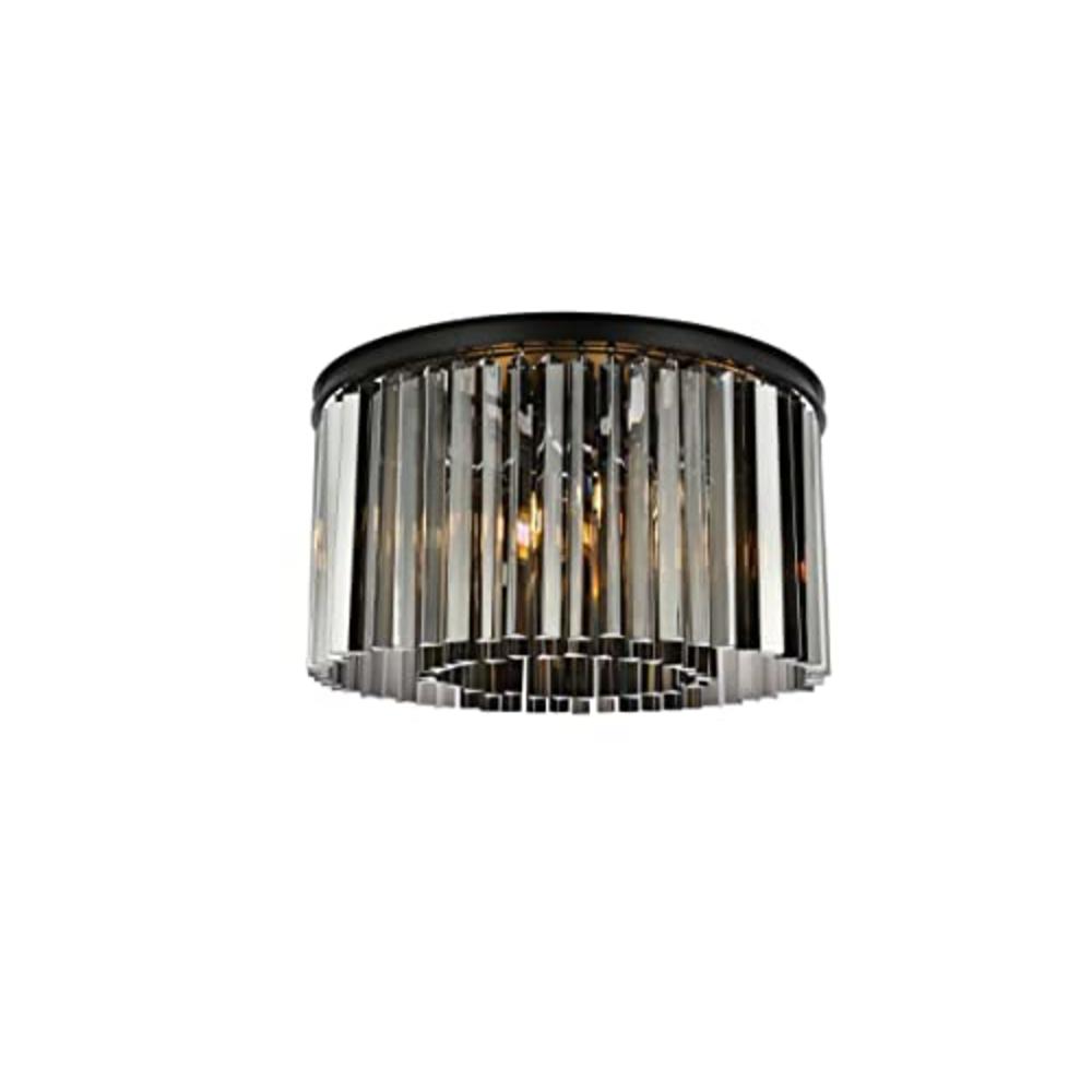 Elegant Lighting Sydney Collection 1208F26MB-SS/RC 8-Light Flush Mount with Royal Cut Silver Shade Crystals, Mocha Brown Finish