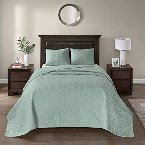 D&H 3 Piece Oversized King Bedspread to the Floor Set, Solid Seafoam Green Warm Tone, 120 Inches X 118 Inches, Coverlet Allover Quil