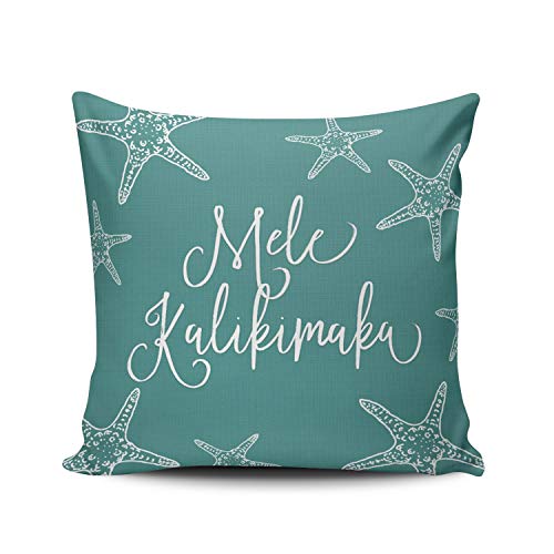 MUKPU Fashion Home Decoration Design Throw Pillow Case Teal White Mele Kalikimaka Hawaiian Christmas 16X16 Inch Square Custom Pi