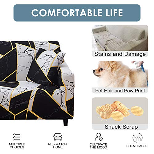 HOTNIU Stretch Sofa Cover Printed Couch Covers Sofa Slipcovers for 4 Cushion Couches Elastic Universal Furniture Protector with 