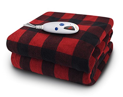 Biddeford Blankets Micro Plush Electric Heated Blanket with Digital Controller, Throw, Black/Red Buffalo Plaid