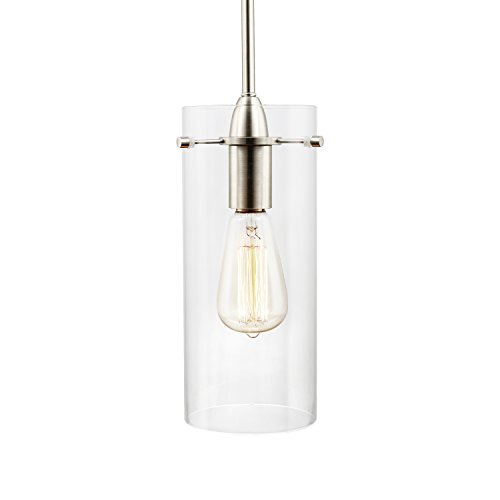 Light Society Montreal Cylindrical Pendant Light, Satin Nickel with Clear Glass Shade, Contemporary Minimalist Modern Lighting F