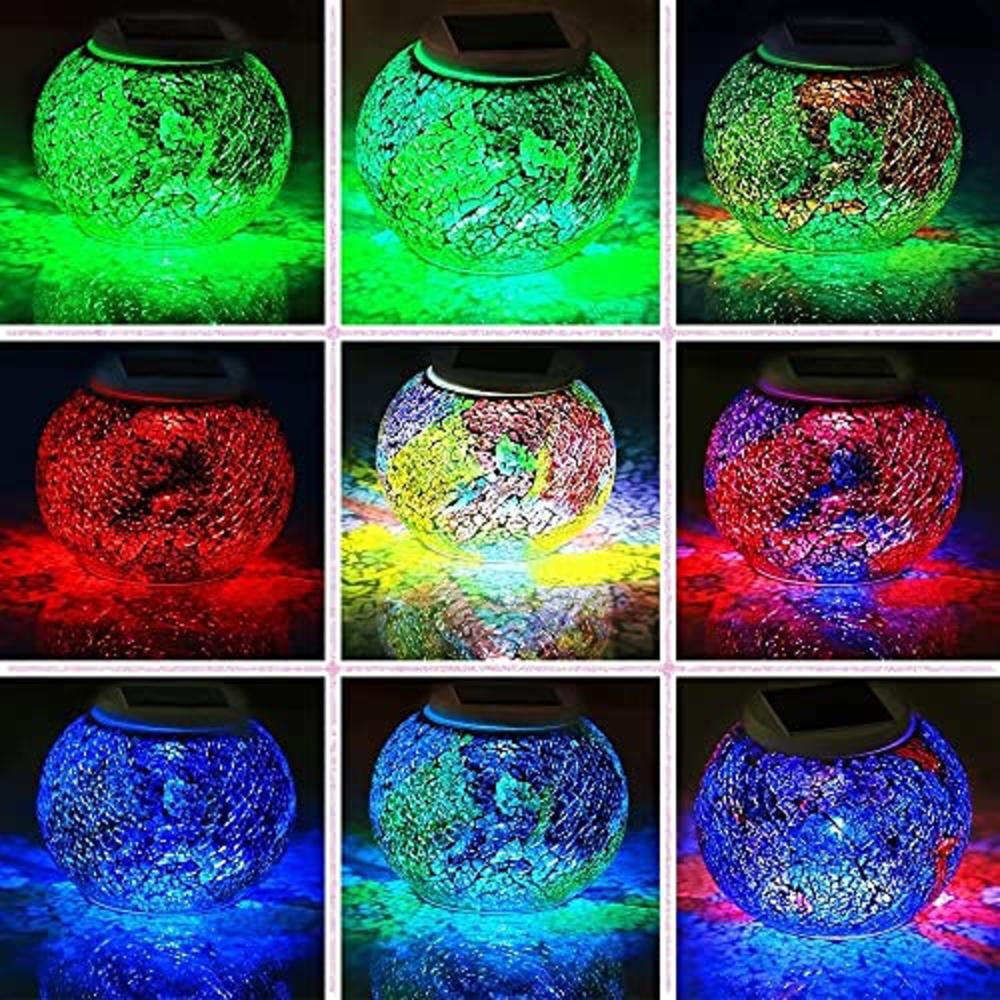 Pandawill Color Changing Mosaic Solar Light, Multi-colored1 Waterproof/Weatherproof Crystal Glass Globe Ball Light for for Garde