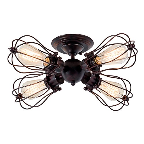LULING Industrial Ceiling Lights Rustic LULING Vintage Chandeliers Fixture Wire Cage Metal Semi-Flush Mount Ceiling Light Indoor Home f