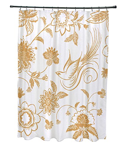 E by design SCFN497YE6 Traditional Bird, Floral Curtain, Gold