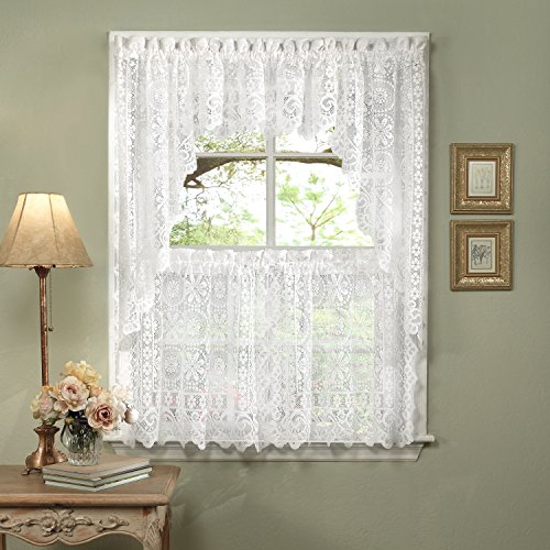 Sweet Home Collection 5 Pc Kitchen Curtain Set, Swag Pair, Valance, Choice of 24" or 36" Tier Pair