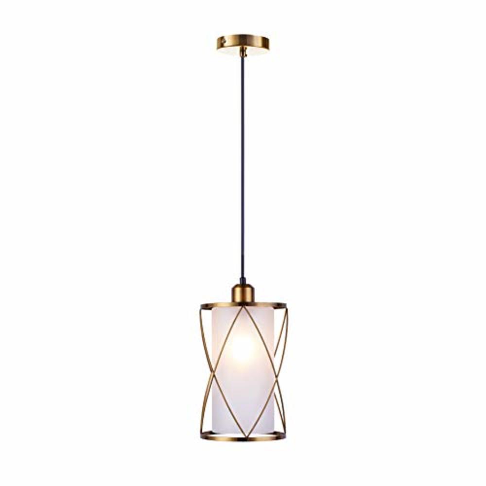 SHENGQINGTOP Modern Brushed Brass Pendant Light with Frosted Glass Mini Cylinder Pendant Lighting Fixture for Kitchen Island Sin