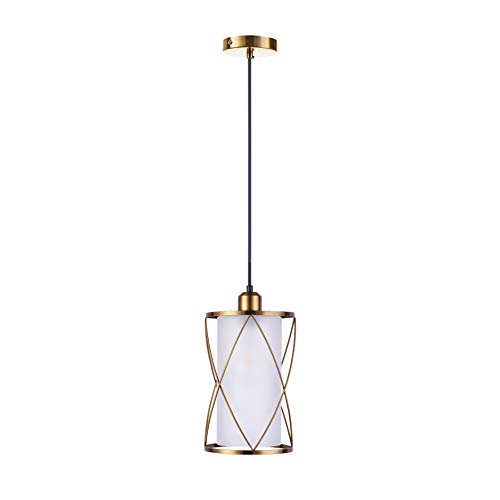 SHENGQINGTOP Modern Brushed Brass Pendant Light with Frosted Glass Mini Cylinder Pendant Lighting Fixture for Kitchen Island Sin