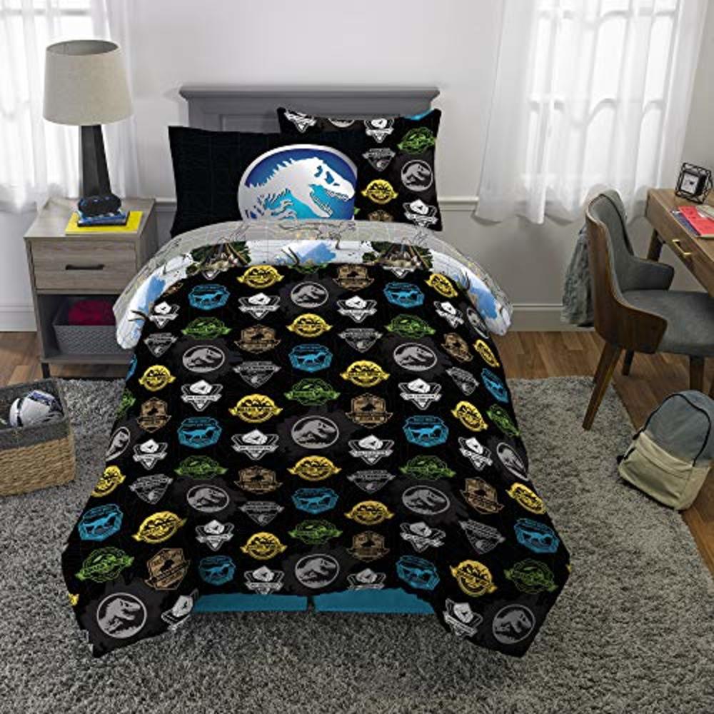 Franco Kids Bedding Super Soft Comforter and Sheet Set with Sham, 5 Piece Twin Size, Jurassic World,6A1348
