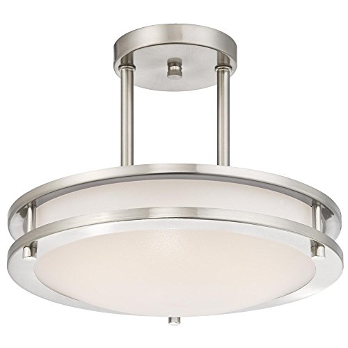 Westinghouse Lighting 6400900 Lauderdale Dimmable LED Indoor Semi-Flush Mount Ceiling Fixture, 11.88", Brushed Nickel Finish