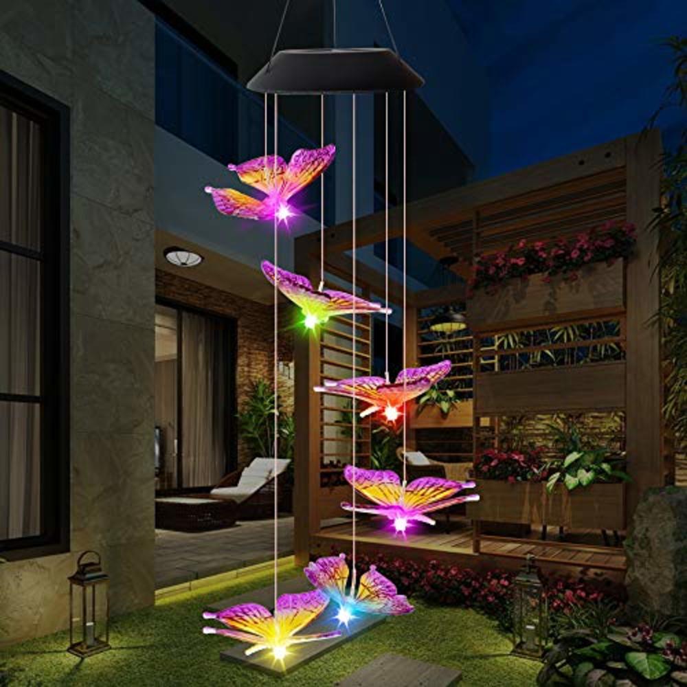 Epicgadget Butterfly Solar Light, Epicgadget Solar Butterfly Wind Chime Color Changing Outdoor Solar Garden Decorative Lights for Walkway P