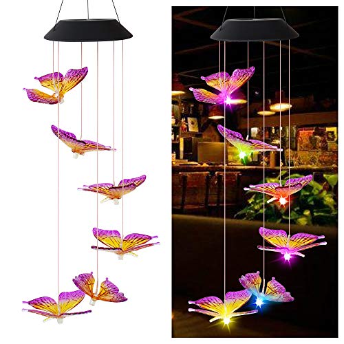 Epicgadget Butterfly Solar Light, Epicgadget Solar Butterfly Wind Chime Color Changing Outdoor Solar Garden Decorative Lights for Walkway P