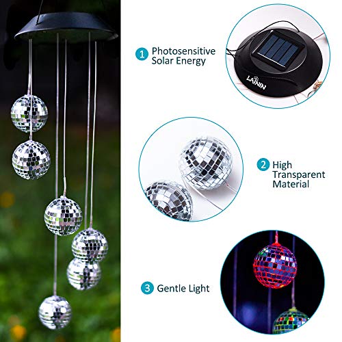 Lainin Color Changing Solar Wind Spinner Disco Ball Shape Solar Wind Chime Night Light for Home Outdoor Garden Ligting Décor