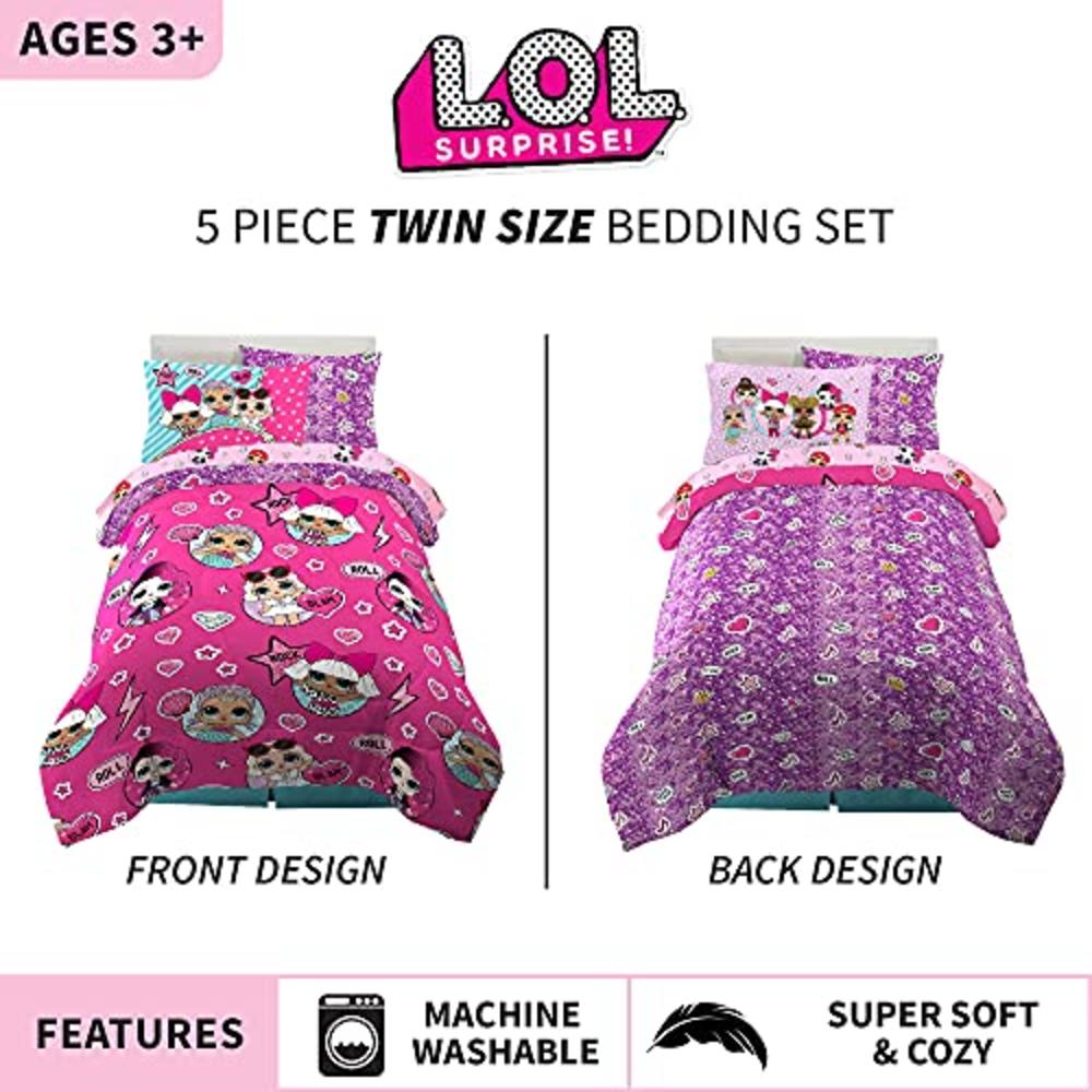 Franco Kids Bedding Super Soft Comforter and Sheet Set with Sham, 5 Piece Twin Size, LOL Surprise