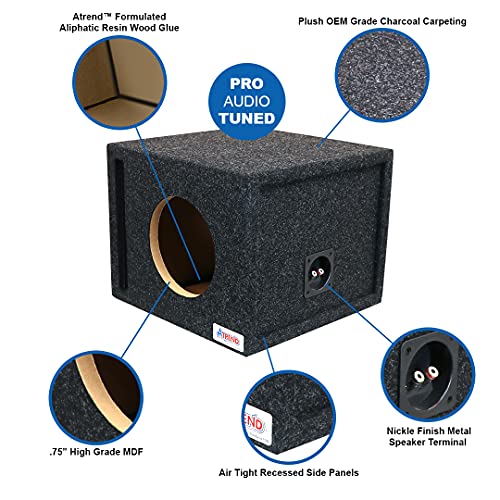Atrend 8SQV 8” Single Vented Subwoofer/Speaker Enclosure Subwoofer Box Designed to Let The Music Move You. High Grade MDF Constr