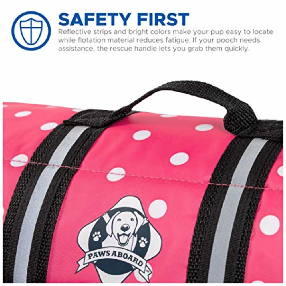 Paws Aboard Dog Life Jacket, Neoprene Dog Life Vest for Swimming and Boating - Pink Polka Dot