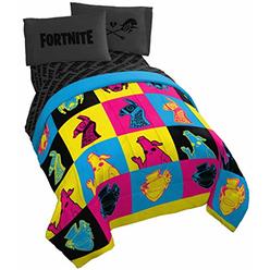 Jay Franco & Sons Jay Franco Fortnite Neon Warhol 5 Piece Full Bed Set - Includes Comforter & Sheet Set - Bedding Features Llama, Peely, & Vertex 