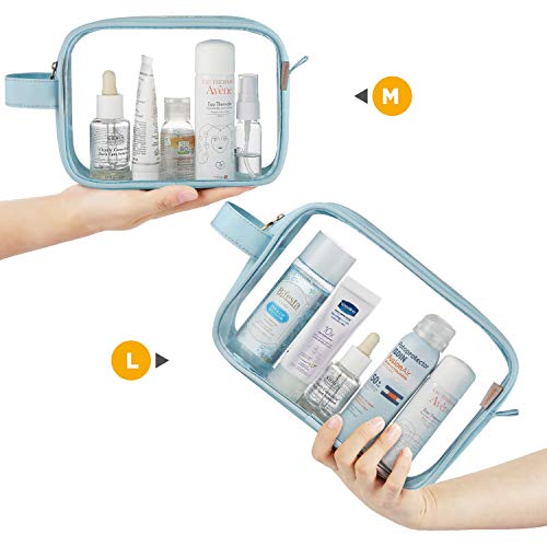 GAGAKU Clear Toiletry Bag Transparent Makeup Bags Set Waterproof Wash Bag 2pcs - Light Blue