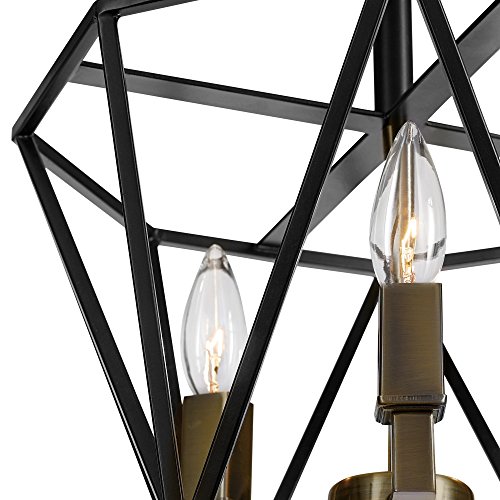 Globe Electric 65979 Sansa 3-Light Semi-Flush Mount Ceiling Light, Dark Bronze Finish, Antique Brass Accents