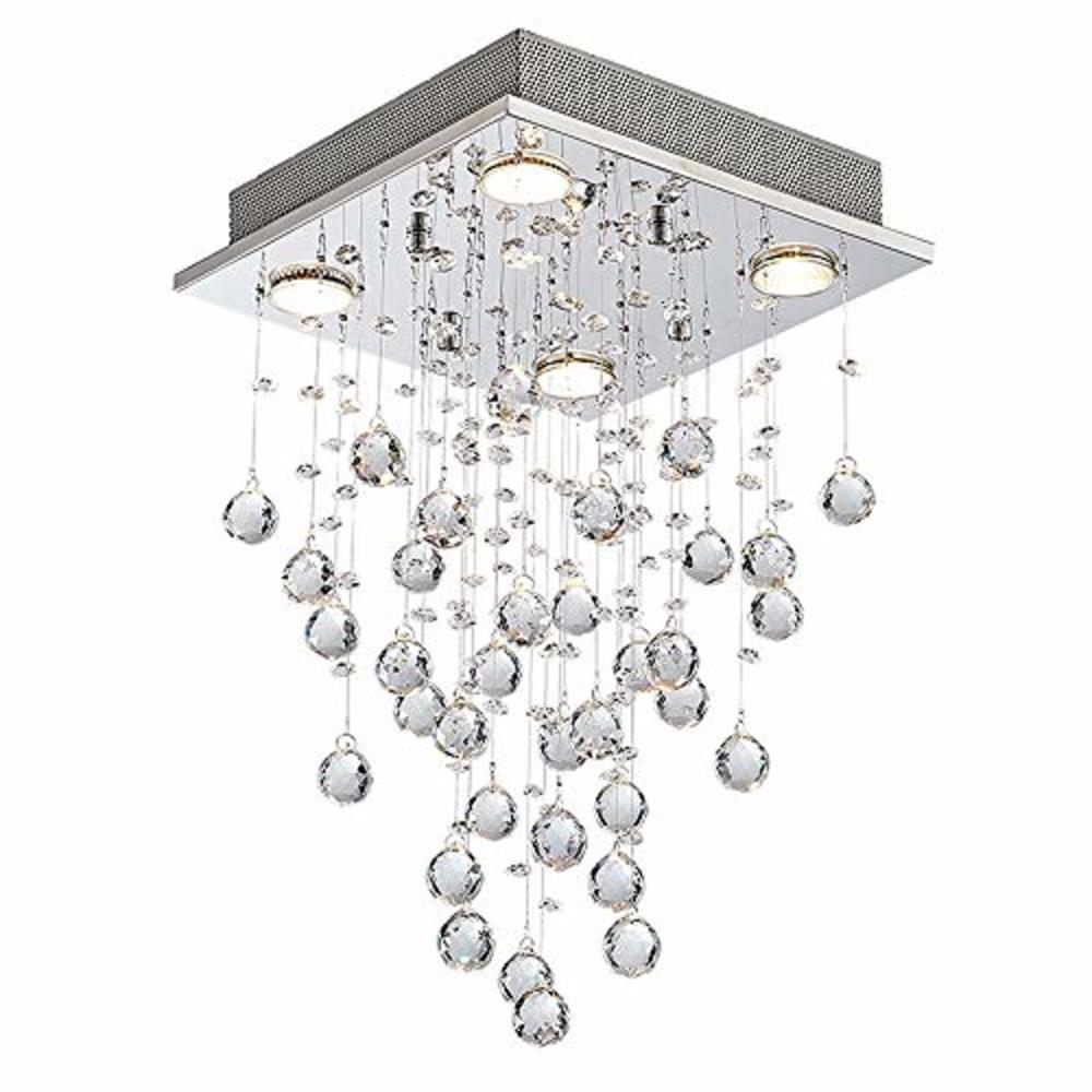 Bestier Modern Crystal Square Raindrop Chandelier Lighting Flush Mount LED Ceiling Light Fixture Pendant Lamp for Dining Room Ba