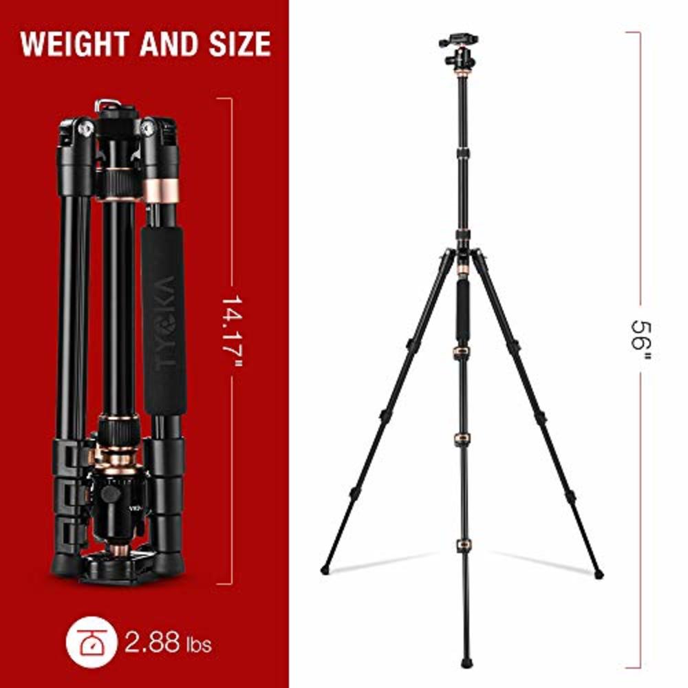 TYCKA Rangers 56” Compact Travel Tripod, Lightweight Aluminum Camera Tripod for DSLR Camera with 360° Panorama Ball Head and Car