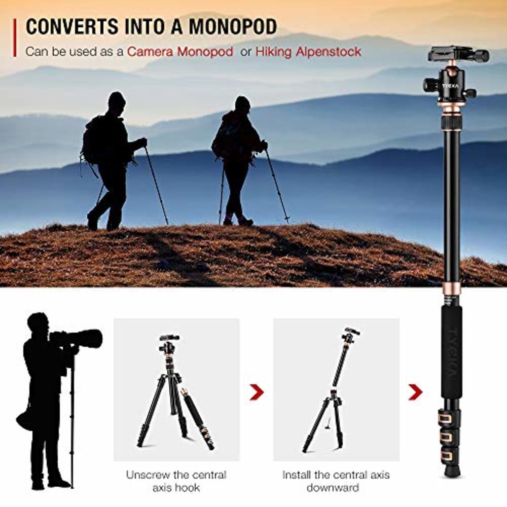 TYCKA Rangers 56” Compact Travel Tripod, Lightweight Aluminum Camera Tripod for DSLR Camera with 360° Panorama Ball Head and Car