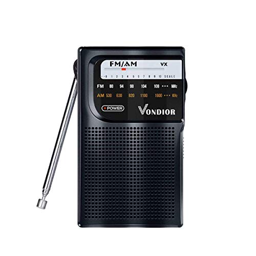 Vondior AM FM Radio Portable – Best Reception Transistor Radio/Longest Lasting Battery Operated Radio (2AA) / FM AM Pocket Radio. Mono H
