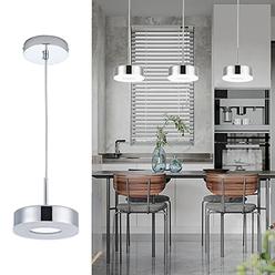 Harchee LED Pendant Lighting, Mini Round Contemporary Kitchen Island Light with Acrylic Shade, 1-Light Adjustable Hanging Lamp F
