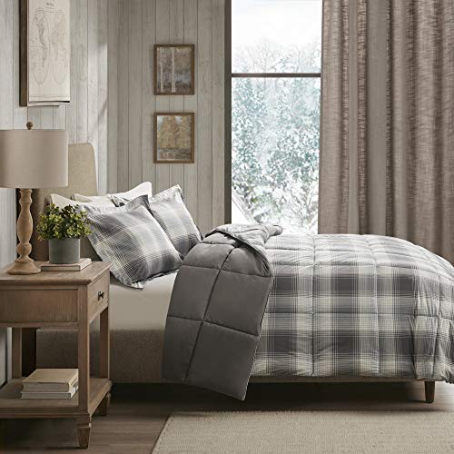 Woolrich Plaid Bed Comforter Set Ultra Soft Microfiber 3 Pieces Bedding Sets – Bedroom Comforters, King, Grey