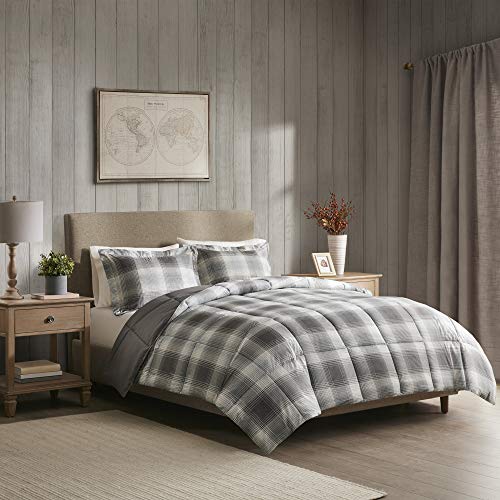 Woolrich Plaid Bed Comforter Set Ultra Soft Microfiber 3 Pieces Bedding Sets ? Bedroom Comforters, King, Grey