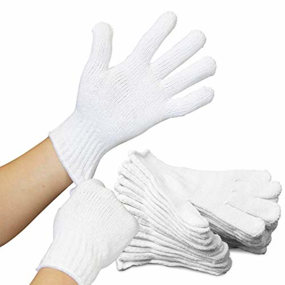 FMP Brands [12 Pairs, Large] Polyester Cotton Knit Safety Protection Work Grip Gloves for Painter Machanic Industrial Warehouse Gardening, 