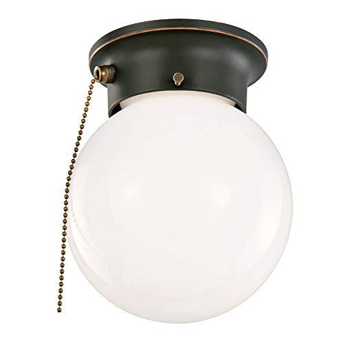 Design House 519264 Traditional 1 Indoor Ceiling Mount Globe Light Dimmable for Bedroom Dining Room Kitchen, Pull Chain, Oil Rub