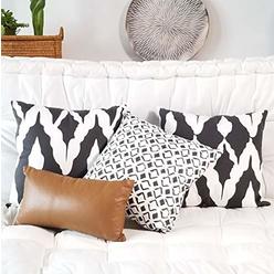 Basik Nature Throw Pillow Covers 18x18. Black and White Geometric Decorative Boho Throw Pillows Set of 4, For A Modern Living-Room Chic Accen