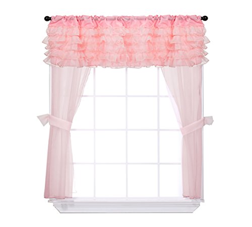 Baby Doll Lucky Game Baby Doll Bedding Layered 5 Piece Window Valance and Curtain Set, Pink