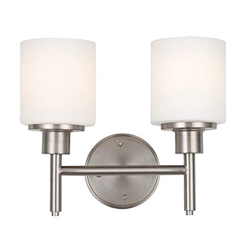 Design House 556191 Aubrey Transitional Indoor Light Dimmable Frosted Glass, 2-Light Wall Light, Satin Nickel
