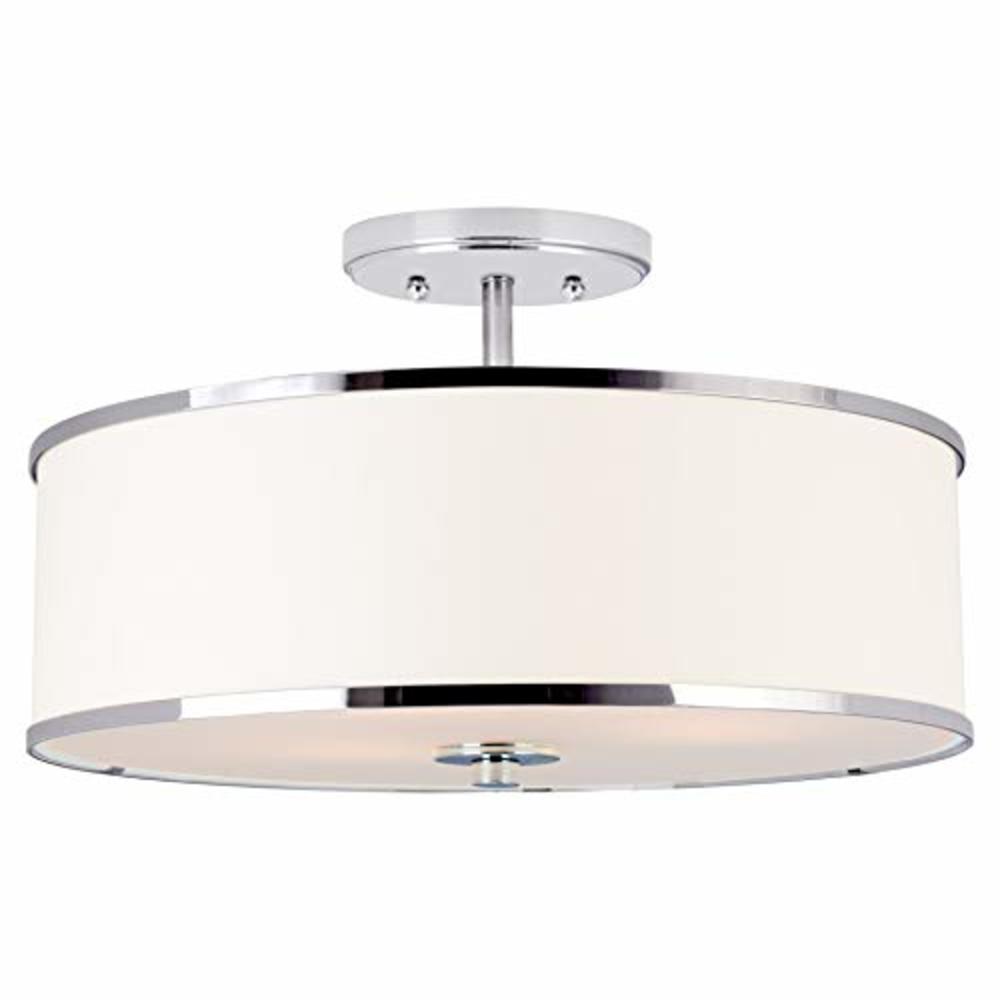 Kira Home Chloe 15" Retro Modern 3-Light Semi-Flush Mount Ceiling Light + White Drum Shade, LED Compatible, Round Tempered Glass