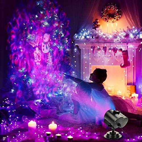 LEDshope LED Christmas Projector Lights,2-in-1 Ocean Wave Projector,16 Slides 10 Colors,Remote Control Indoor Outdoor for Holiday Lights 