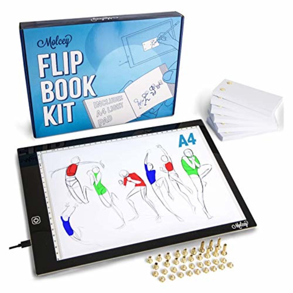 Molcey 627987258943 Flip Book Kit with Light Pad - A4 LED Light Box for  Drawing and Tracing & 360 Sheets Animation Paper for Flip Books, A4 Flipbook