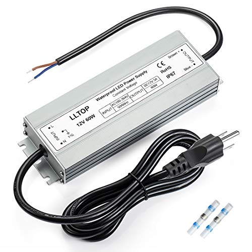 LLTOP LED Driver 60 Watts Waterproof IP67 Power Supply AC100-264V to 12V DC 5A Low Voltage Transformer Ultra Thin Adapter for Ou