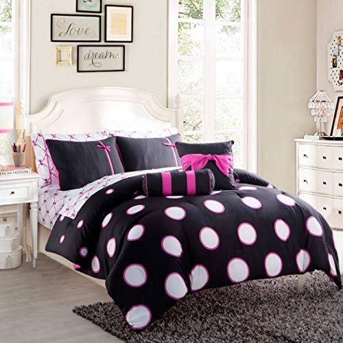 Black Polka Dots Twin Comforter Set, Pink Twin Bed Comforter Set