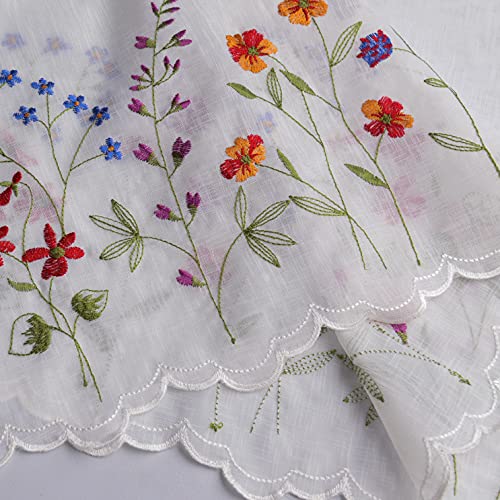 WEMAY Sheer Embroidery Pastoral Style Cafe Curtain Kitchen Curtain Floral Window Valance,W60XL18 inch (Wild Flower)