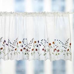 WEMAY Sheer Embroidery Pastoral Style Cafe Curtain Kitchen ...