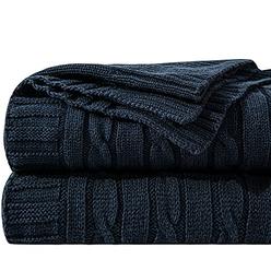 NTBAY 100% Cotton Cable Knit Throw Blanket Super Soft Warm Multi Color(51"x 67", Navy)