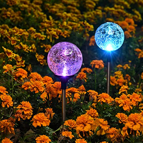 Solpex Solar Globe Lights Outdoor, Cracked Glass Ball Dual LED Garden Lights,Color-Changing Outdoor Landscape Garden Light Chris