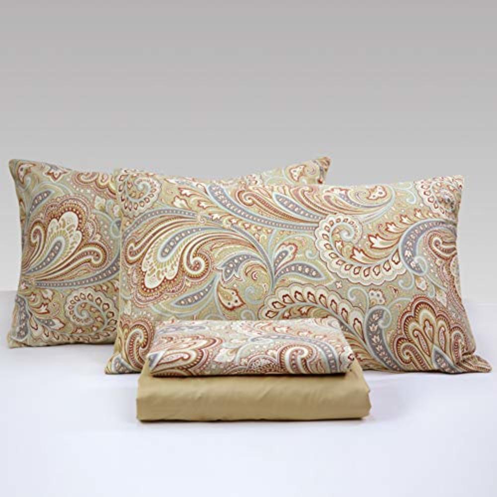 Softta Paisley Bedding 800 Thread Count 100% Cotton Deep Pocket 4Pcs Bed Sheet Set,Queen Size,Khaki